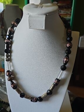 Black Faceted Bead Necklace with Rose-Gold Accents
